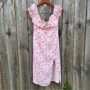Preppy SHEIN Pink Strawberry Fruit Print Milkmaid Dress size S/M Juniors